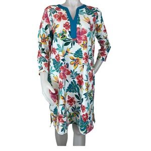 Lands End Womens Large 14-16 Swim Cover Up Dress Floral Tropical Resortwear